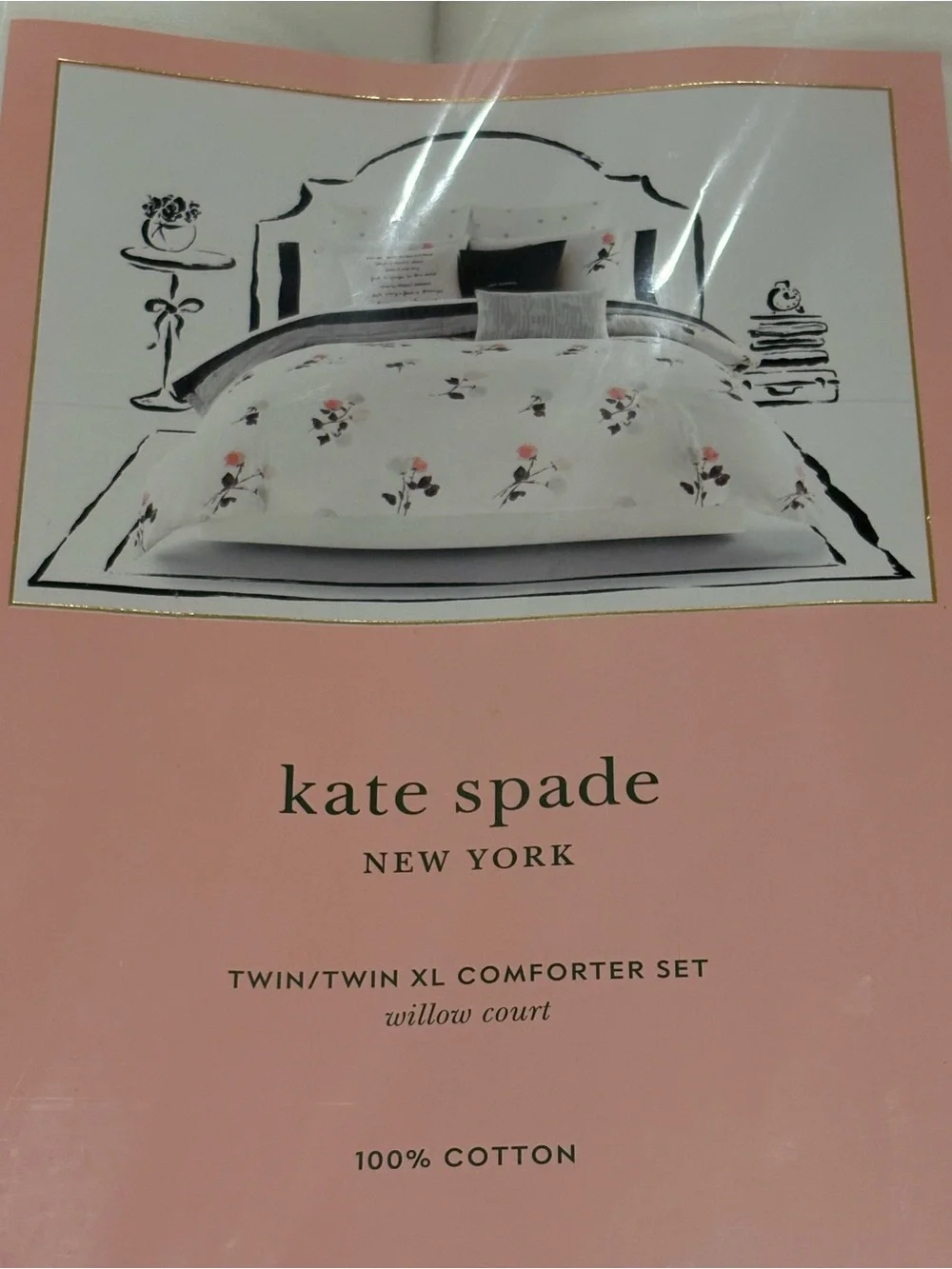 Kate Spade Willow Court  White with Pink Floral Design Twin/TwinXL Comforter Set